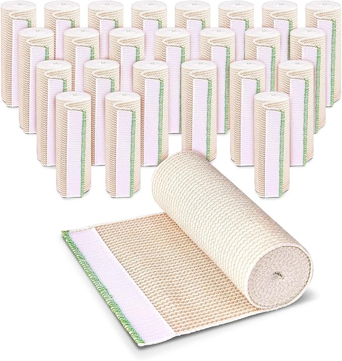 Premium Elastic Bandage Wrap (6” Wide, 25 Pack) - Nexskin Latex Free Athletic/Medical Compression Bandages Hook & Loop Fasteners at Both Ends - Lifetime Washable & Reusable Bandages
