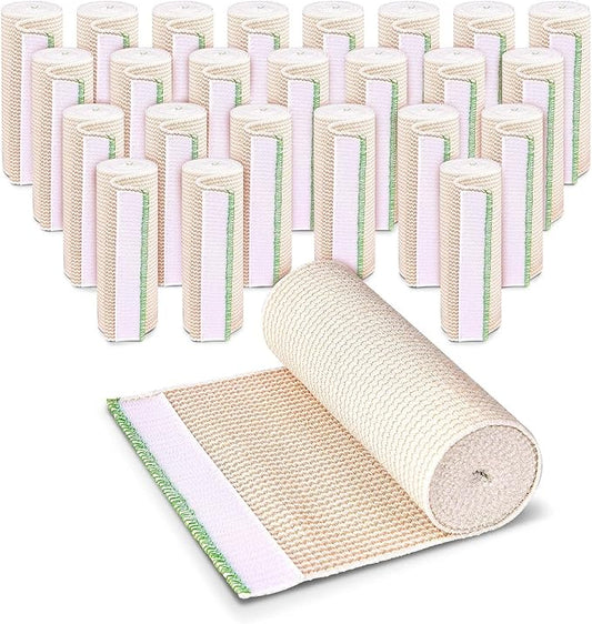 Premium Elastic Bandage Wrap (6” Wide, 25 Pack) - Nexskin Latex Free Athletic/Medical Compression Bandages Hook & Loop Fasteners at Both Ends - Lifetime Washable & Reusable Bandages
