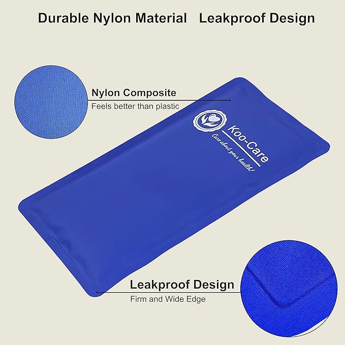 Koo-Care Gel Ice Pack for Injuries Reusable Flexible Cold Hot Therapy Compress for Head, Shoulder, Lower Back, Waist, Elbow, Knee, Ankle Pain Relief from Migraine, Post-Surgery 11x.5.9 Inch, 2 Pack