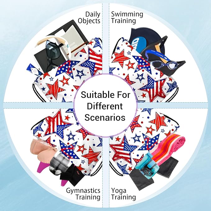 USA Flag Stars Grip Bag for Gymnast Adjustable Gym String Storage Pouch Patriotic Small Bag