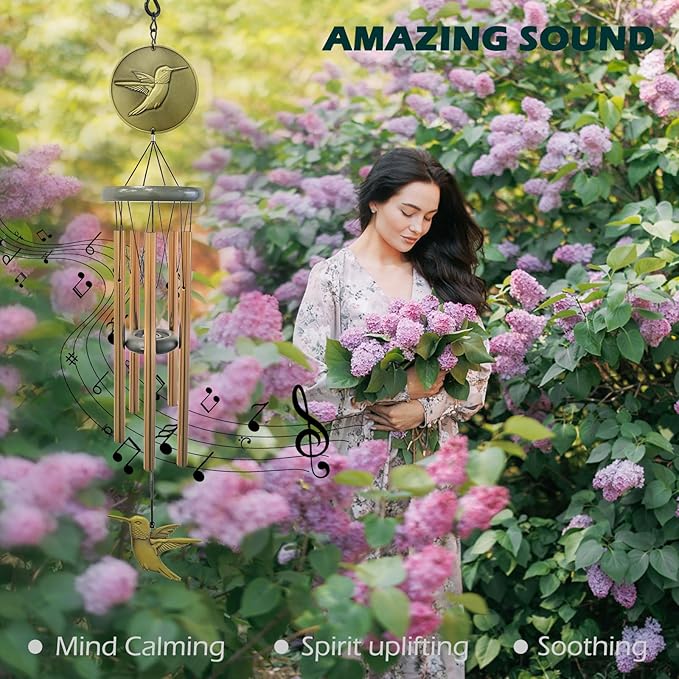 Hummingbird Wind Chimes for Outside,32 "Memorial Outdoor Wind Chime Create a Zen Atmospherer,Hummingbird Gift for Women Mother Father Christmas,Home Garden Patio Yard Decor(Bronze)