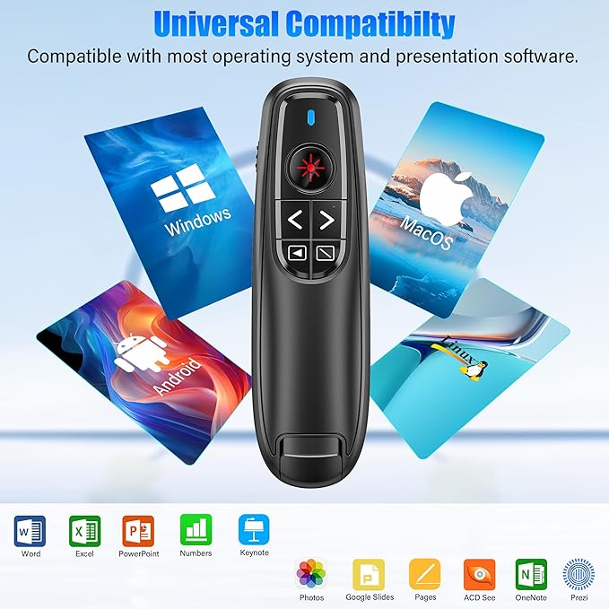 Presentation Clicker Wireless Presenter Remote Clicker, USB C PowerPoint Clicker for Presentation with Laser Pointer, RF 2.4GHz Computer Pointer Clicker Slide Advancer for Google Slides,Mac,Laptop