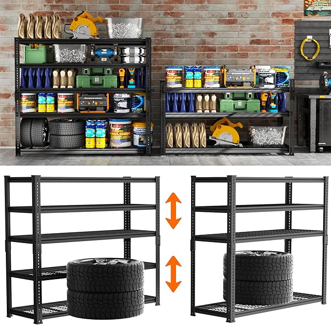 Storage Shelves Heavy Duty, 2 PCS 60" L x 24" W x 78" H Garage Wire Shelving Unit Loads 3300LBS, 5-tier Adjustable Metal Industrial Utility Shelf Rack for Kitchen, Laundry Room, Warehouse, Basement