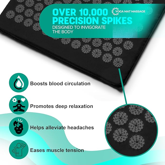 Sivan Health and Fitness Acupressure Mat and Pillow Set - Grounding Mat for Stress, Back & Neck Pain - Acupuncture Point Massage Mat for Muscle Relaxation, Sciatica, & Meditation - Includes Carry Bag