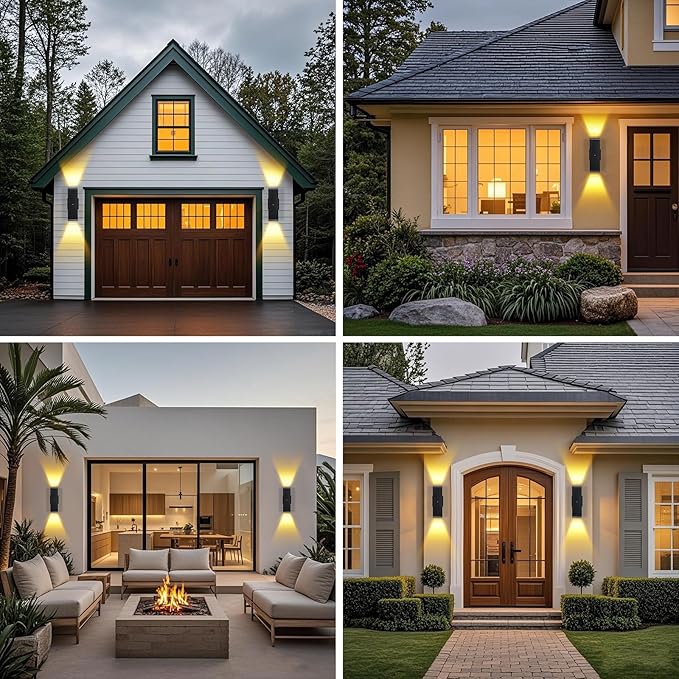 Outdoor Wall Lights 4 Packs,Modern Square Dusk to Dawn Outdoor Porch Light,Integrated LED Cylinder Up Down Lights Aluminum Waterproof Wall Lighting Exterior Light for Porch Patio Garage