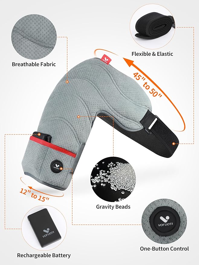 Vofuoti Shoulder Heating Pad, Portable Heated Shoulder Brace with Battery and 3 Heat Settings, Cordless Heated Shouldre Wrap for Women Men