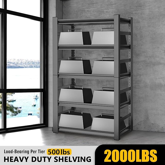 63" Heavy Duty Garage Shelving, 5-Tier Adjustable Storage Shelf, 2000lbs Capacity for Kitchen Garage Warehouse Organization