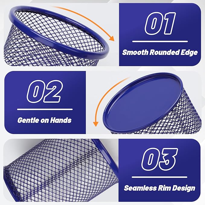 Segarty Pen Cup Holder for Desk, 12 Pack Round Dark Blue Pen Holder, Wire Mesh Pencil Cups Organizer Set for Office Supplies, School Classroom, Desktop Accessories, Makeup Brush
