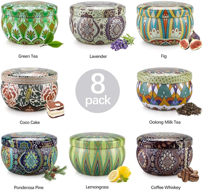 Scented Candles Set, 8 Pack Aromatherapy Candle, Stress Relief & Body Relaxation, 160H Burning, Portable Travel Tin, Candles for Home Scented, Ideal for Yoga, Meditation, Bath, Valentines Day Gifts