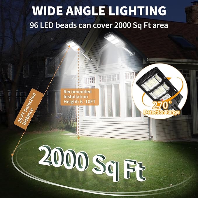 Solar Street Lights Outdoor Waterproof: 2 Pack LED Solar Dusk to Dawn Flood Light Outside 10000 Lumen Solar Powered Security Exterior Wall Mount Lamp Motion Sensor Remote Control for Yard Parking