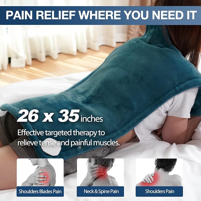 DAILYLIFE Heating Pad for Neck and Shoulders and Back, Electric Heating Pad for Back Pain Relife, 6 Heating Settings, UL Certified with Overheating Protection and Machine Washable, 26"x35", Dark Green