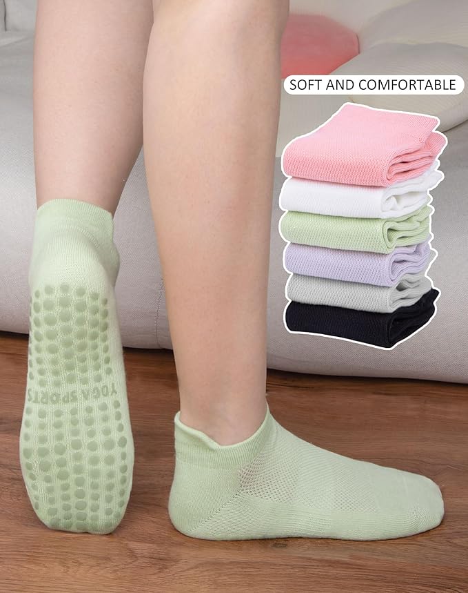 6 Pairs Pilates Socks for Women, Non Slip Yoga Socks with Grips for Barre Ballet Athletic Workout Barefoot Hospital