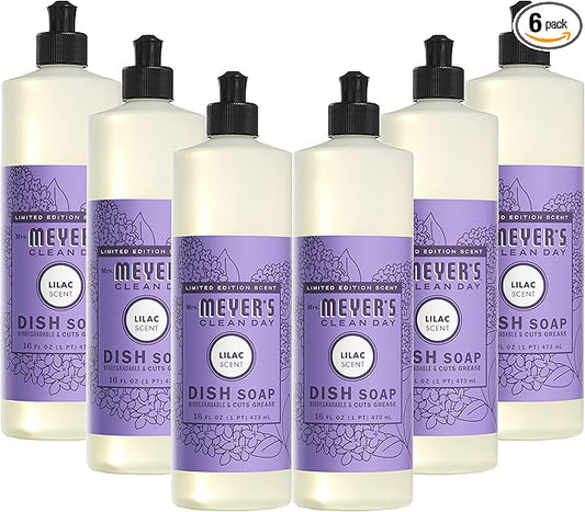 Mrs. MEYER'S CLEAN DAY Liquid Dish Soap, Biodegradable Formula, Lilac, 16 fl. oz - Pack of 6