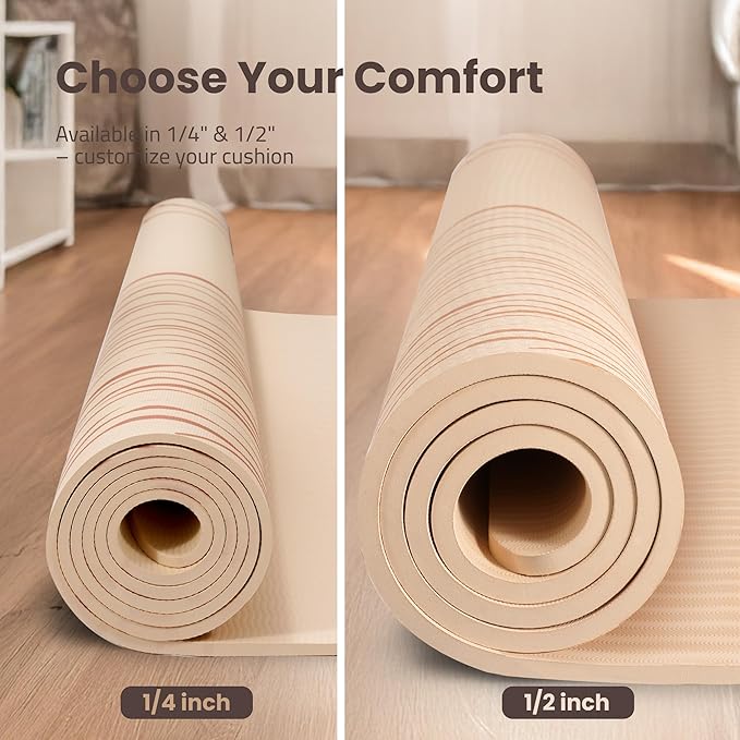Large Yoga Mat (6'x4') – 1/4" & 1/2" Thick Exercise Mats for Home Workout, Extra Wide Workout Mats for Home Gym, Yoga, Pilates, Stretching, Floor & More