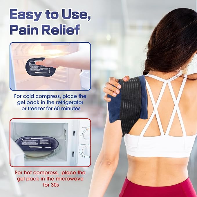 Ice Packs for Injuries Reusable, 4 Pack Hot and Cold Gel Packs and 2 Pack Adjustable Flexible Gel Wraps for Back Shoulders Arms Knees and Legs Injury Recovery, Alleviate Joint and Muscle Pain Relief