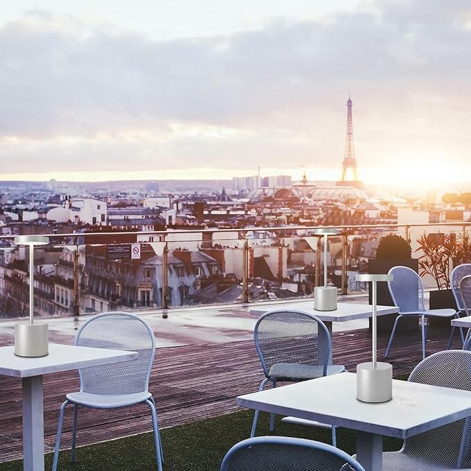 Cordless Table Lamps Set of 2, 5000mAh Rechargeable Battery Powered Lamp, 3 Color Stepless Dimming LED Table Lamp, Portable Table Light for Outdoor/Indoor/Restaurant/Home. (Silver)