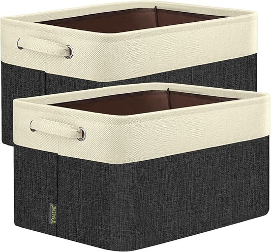 BALEINE 2 Pack Fabric Storage Bins for Shelves, Linen Storage Baskets for Organizing, Decorative Closet Bins for Clothes, Home (Black, 14''x10''x8.5'')