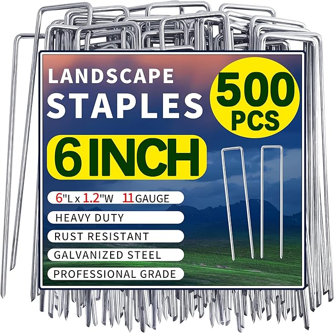 500 Pack Landscape Staples 6 Inch Garden Stakes Galvanized Garden Staples Pins Anti-Rust Ground Stakes for Weed Barrier, Irrigation Tubing, Landscaping Fabric, Yard Lawn