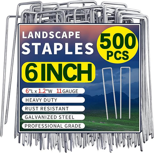 500 Pack Landscape Staples 6 Inch Garden Stakes Galvanized Garden Staples Pins Anti-Rust Ground Stakes for Weed Barrier, Irrigation Tubing, Landscaping Fabric, Yard Lawn
