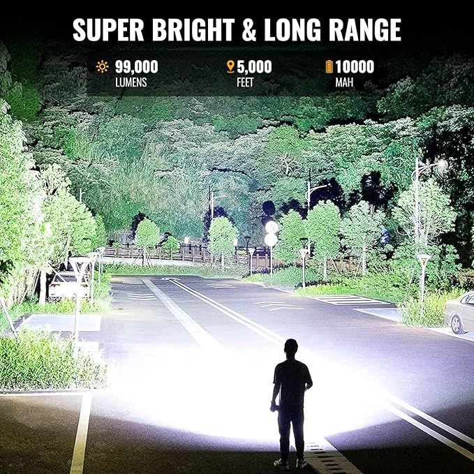 Rechargeable Spotlight, 990000 Lumens Super Bright Led Spotlights Flashlight with Cob Light & Foldable Tripod, 10000ɱAh Spot Lights Long Runtime, Handheld Spotlight for Hunting Boating Outdoor