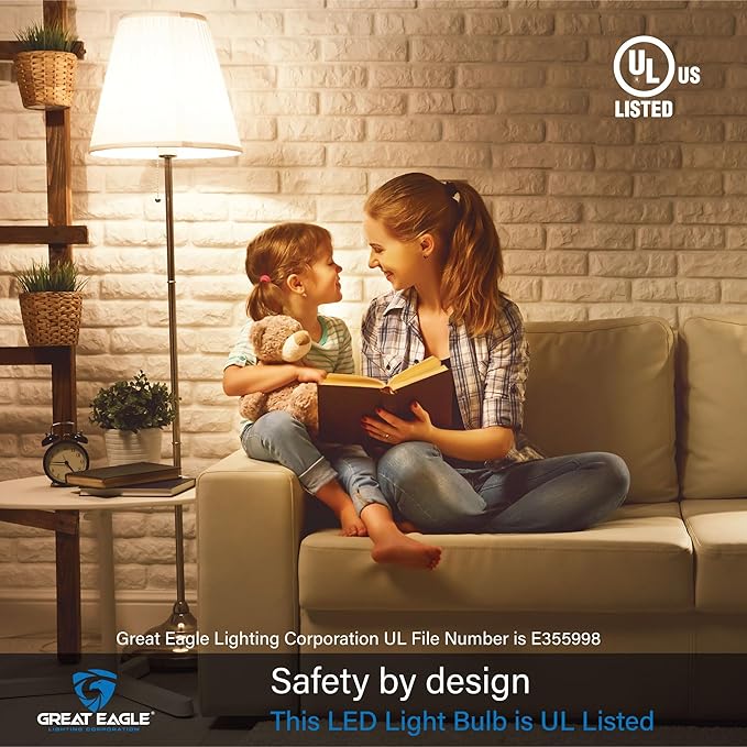 Great Eagle A19 LED Light Bulbs 100 Watt Equivalent - UL Listed - Daylight 5000K LED Light Bulbs, 15W Non-Dimmable, 1500 Lumens (2 Pack)