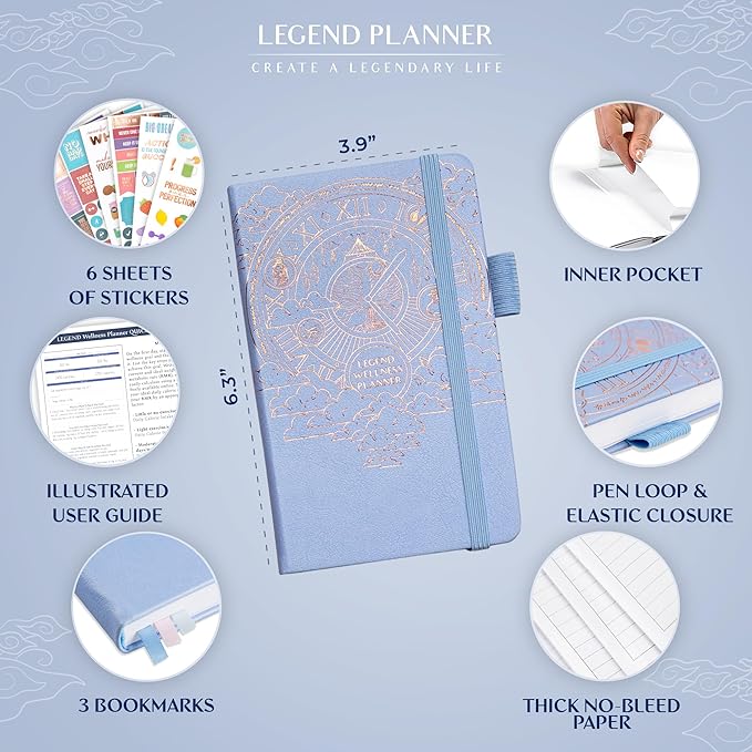 Legend Wellness Planner & Food Journal Pocket – Daily Diet & Health Journal with Weight Loss, Measurement & Exercise Trackers – Lifestyle & Nutrition Diary – Lasts 6 Months, 3.9x6.3″ – Periwinkle