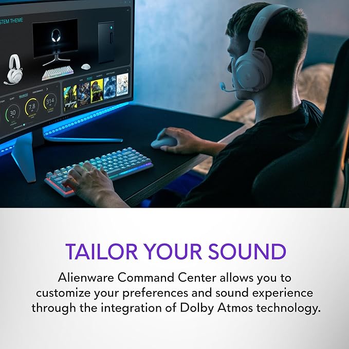 Alienware Pro Wireless Gaming Headset - Wired/Wireless, Bluetooth 5.3, 15 Minute Fast Charging, Audio Output 20 Hz, Battery Talk Time (ANC on) Up to 24 Hrs (Bluetooth), Lunar Light