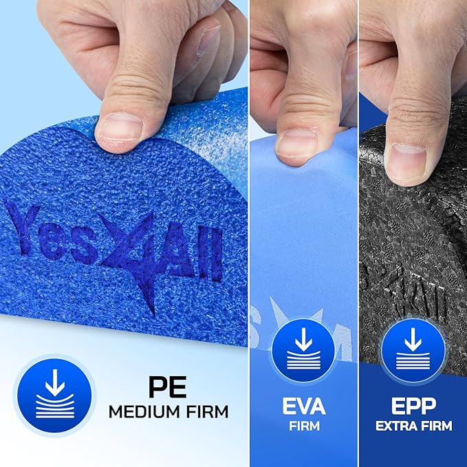 Yes4All Medium Firm Half Foam Rollers for Post-Workout Relaxation, 12/18/24/36 inch PE Foam Roll for Back Massage & Yoga Exercise