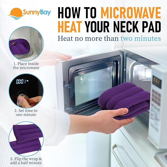 SunnyBay Microwave Heating Pad, Microwavable Heated Neck and Shoulder Wrap for Moist Hot or Cold Therapy, Lightly Weighted with Moldable Flaxseed, 26x6 Inches, Made in USA, Purple