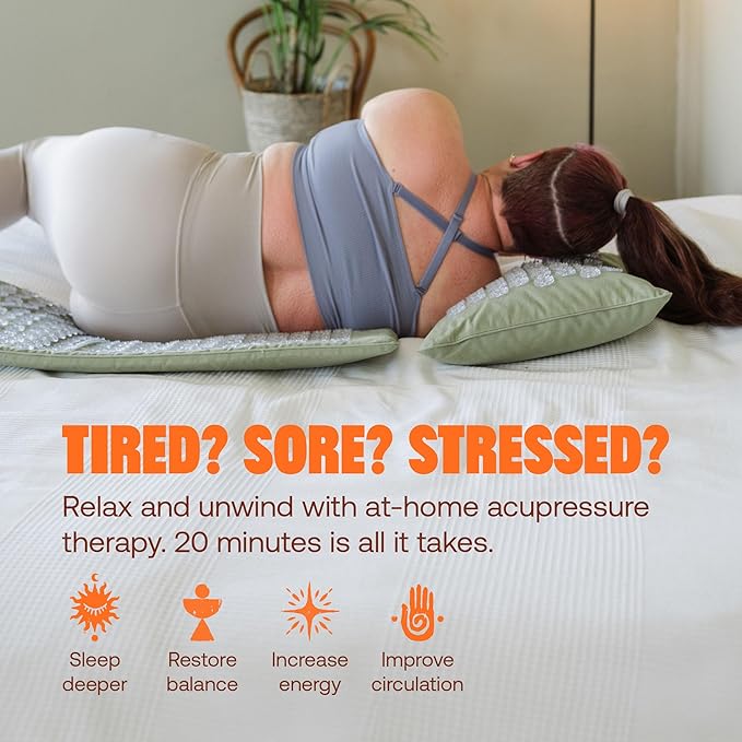 ShaktiMat Premium Acupressure Mat, Level 1 Intensity in Tulsi, Massage Muscles, Aid Sleep & Unlock Inner Tension | Similar to Acupuncture | FSA/HSA Eligible | Organic Cotton Certified