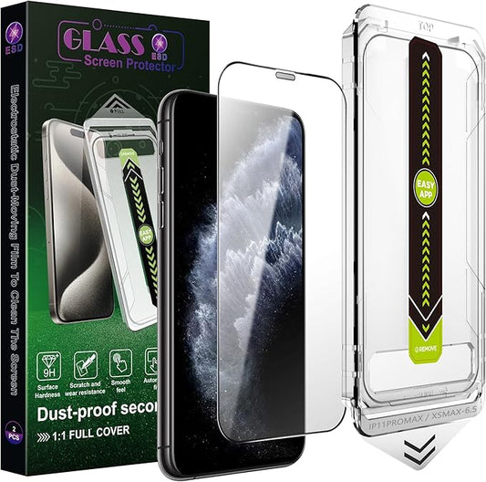 (2-Pack Ultra HD Clear Screen Protector for iPhone 11 Pro Max/XS Max (6.5-Inch),9H Tempered Glass,Full Coverage,Anti-Fingerprint,Auto Dust Removal,Bubble-Free,Easy Installation