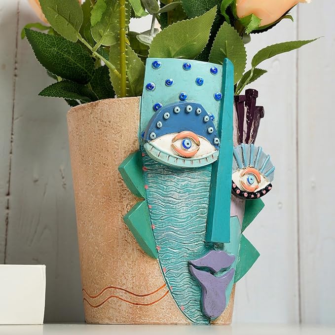 Picasso Flower Pot/Vase, Unique Planters, Abstract Face Flower Pots, with Drainage Holes, Handcrafted Resin Vases for Artistic Home Décor (Large)