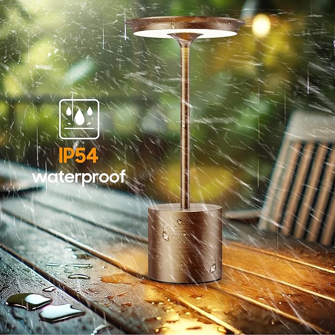 Cordless Table Lamp, Portable Rechargeable 6000mAh Outdoor Table Lamp, 3 Color Stepless Dimming Battery Powered Lamp, LED Table Light for Dinner/Restaurant/Outdoor (Brown)