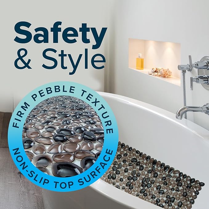 SlipX Solutions Non-Slip Pebble Bath Mat for Shower & Bathtub 38x17 | River Rock Look | Accupressure | Massage Bath Mats for Tub | 188 Suction Cups | Machine Washable, Bronze Pebbles