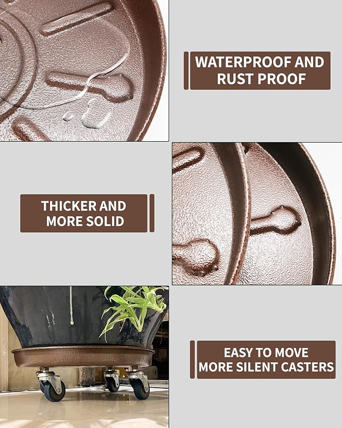 Heavy Duty Plant Caddy with Solid Rubber Wheels, Lockable, Increased Load Capacity, One-Minute Installation, Suitable for Indoor, Outdoor, Patio, Garden Settings, 16 Inches 2PACK, Brown