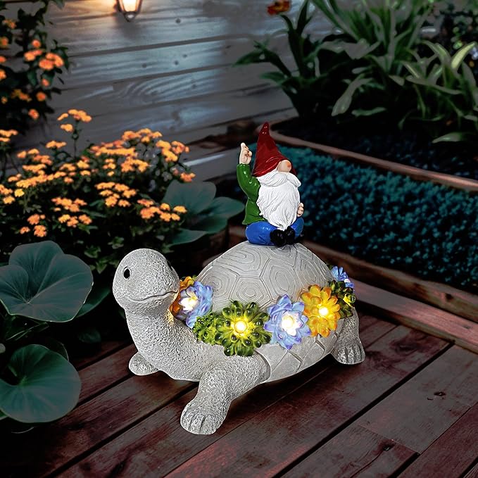 Gnome Hide a Key Outside Turtle Garden Decor Outdoor Key Hider Statues Funny Decorations for Yard Patio Lawn Solar Figurine with Light Ornaments Housewarming for Women Mom Grandma