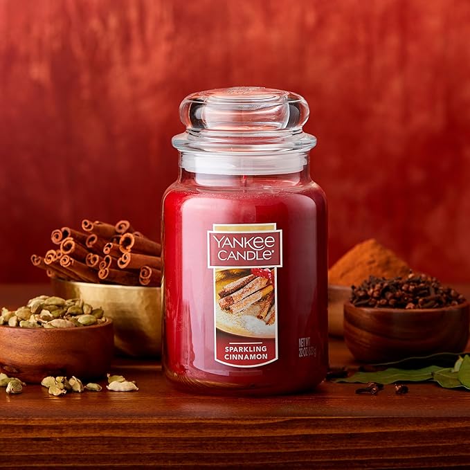 Yankee Candle Sparkling Cinnamon Scented, Classic 22oz Large Jar Single Wick Candle, Over 110 Hours of Burn Time | Holiday Gifts for All: Perfect for Fall and Winter Decor