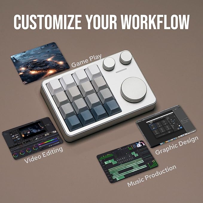 KiiBoom Cybrix 16 VIA Programmable Macro Pad - 16 Keys + 3 Knobs, Type-C Wired Aluminum Numpad, Hot-Swappable PCB, RGB Backlight, Lightweight & Portable Numeric Keypad for Windows & Mac (Silver)