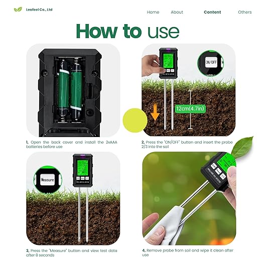 6-in-1 Soil Moisture Meter/Soil PH Tester with LCD Display: pH, Plant Temperature, Moisture, Sunlight, Air Humidity & Soil Fertility Meter for Gardening, Farming, Lawn & Indoor/Outdoor Plants