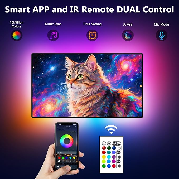 PANGTON VILLA Led Lights for TV LED Backlight,16.4FT RGB Smart LED Strip Lights for 65-75in TV, Bluetooth APP & Remote Control Music Sync & Multi-Scene Modes-USB Powered LED Lights for Bedroom/Gaming