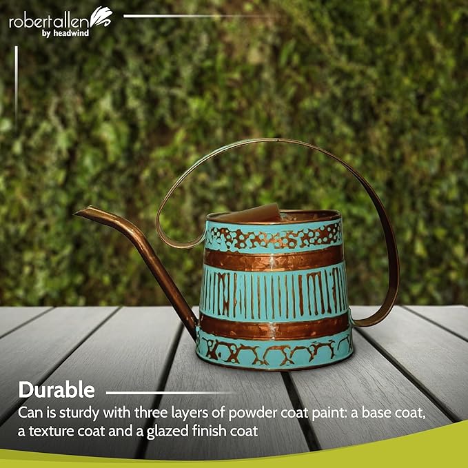 ROBERT ALLEN MPT01508 Danbury Metal Watering Can, Teal/Copper