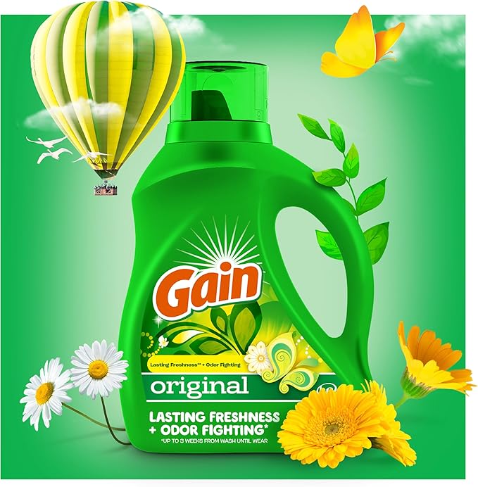 Gain Laundry Detergent Liquid Soap Plus Aroma Boost, Original Scent, HE Compatible, 90 Loads Total, 65 Fl Oz (Pack of 2), Gain Laundry Detergent, Liquid Laundry Detergent