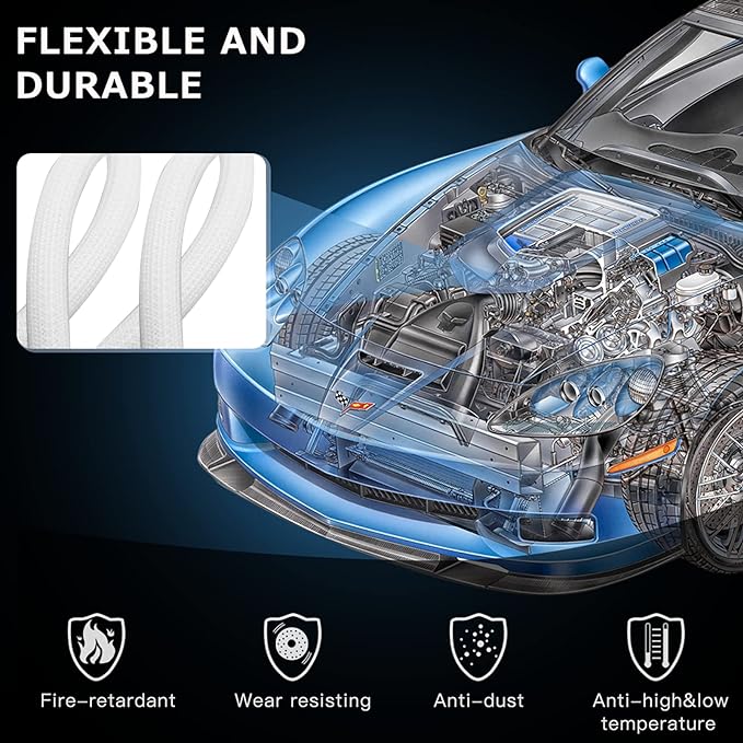 AGPTEK Cable Sleeve Cover, 6.6ft - 1.5 inch Desk Cord Organizer Cable Hider, Home Office Wire Management Computer TV Wire Loom Tubing, Pet Proof Cord Protector, from Cat Dog Chewing, White