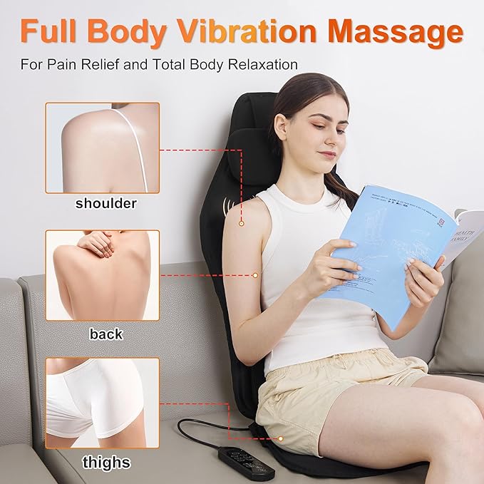 Back Massager with Heat for Chair, Massage Chair Pad with Neck Support, Waist Cooling & Vibration, Seat Massager for Seniors, Office Workers & Family, Fatigue & Pain Relief in Office, Home & Travel