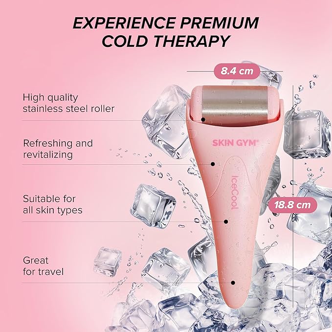 SKIN GYM IceCool Ice Roller, Stainless Steel Cryo Facial Tool for Puffiness and Redness Relief