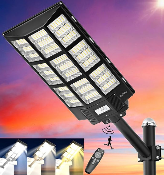 Gefolly SL-7200W Solar Street Light Outdoor, Wide Angle 450000LM 3000K/4000K/6500K Commercial Parking Lot Light Dusk to Dawn, IP67 Flood Outdoor Lamp for Basketball Court, Road, Yard