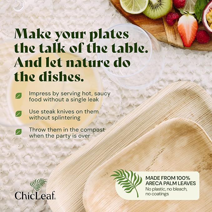 Chic Leaf Compostable & Biodegradable Palm Leaf Disposable Bamboo Plates | Disposable Party Plates for Appetizers - Party Supplies (6'' - 20 Pack)