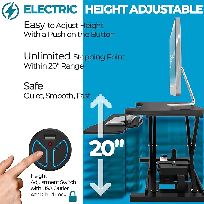 VERSADESK® PowerPro™ 48” x 24” Extra Wide Electric Sit-to-Stand Desk Converter w/ Keyboard Tray for Home or Office | USB Charging Port | Supports Multiple Monitors | Lifts 80 lbs. - Black