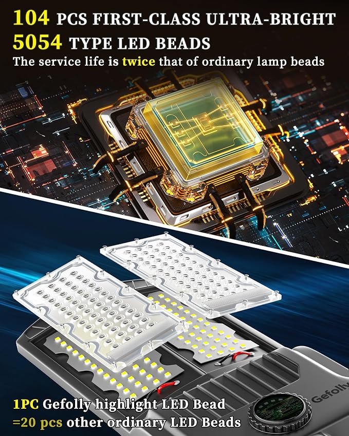 Gefolly SL-10000W Solar Street Lights Outdoor, 600000LM Commercial Parking Lot Light Dusk to Dawn IP67 Waterproof 6500K Security Flood Lights with Motion Sensor Lamp for Yard, Road