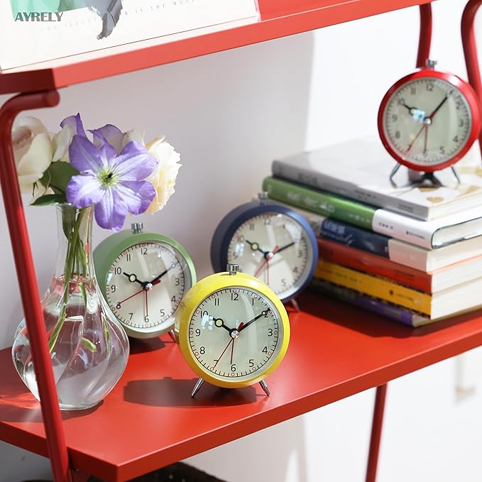 AYRELY® 4" Loud Analog Alarm Clock, Retro Metal Travel & Table Clock Battery Operated, Silent Non-Ticking Desk Clock with Alarm Switch Button for Bedroom, Bedside, Shelf, Office (Green)